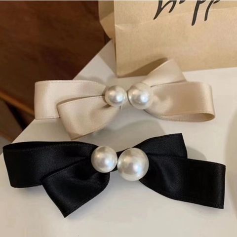 Fermaglio Per Capelli Con Fiocco In Raso Vintage Con Künstliche Perle Sintetiche Elegante Molletta Francese Per Donna Stile Dolce