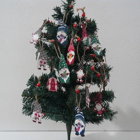 Christmas Wooden Gnome Ornaments Nordic Tomte Hanging Pendants For Holiday Tree Decor Forest Man Doll With Hemp Rope