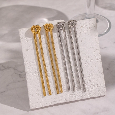 Lange Quastenohrringe Edelstahl Geknotete Schlangenkette PVD Vergoldet Hypoallergen Wasserdicht Modeschmuck