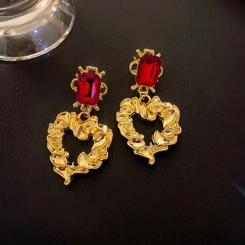 Vintage Hofstijl Oorbellen Legering Strass Kunstparel Hart Geometrisch Met 925 Sterling Zilveren Oorknopjes
