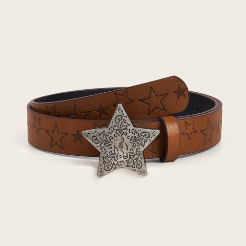 Cintura In Ecopelle Vintage Con Fibbia A Stella Incisa E Motivo A Stelle Cintura Alla Moda Retro Per Donna Uomo