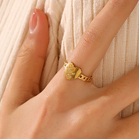 Anillo Abierto Corazón Acero Inoxidable Grabado Love You Ajustable Diseño Cadena Joyería Moda Minimalista Para Mujeres