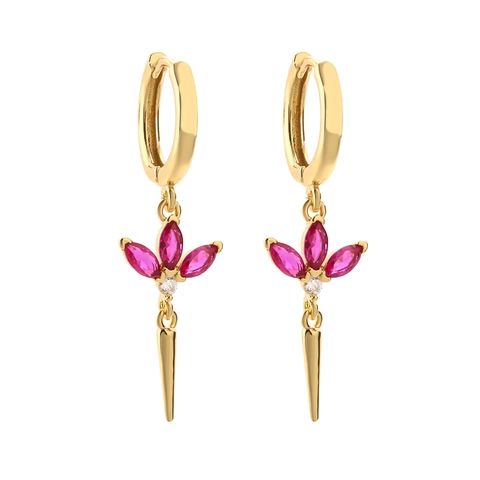 Marquise Zirconia Cone Dangle Earrings Copper 18K Gold Plated Huggie Hoop Colorful Stone Elegant Jewelry For Women