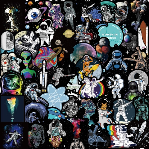 Pegatinas Espacio Astronauta Impermeable PVC Calcomanías Para Portátil Maleta Guitarra Botella Agua Graffiti