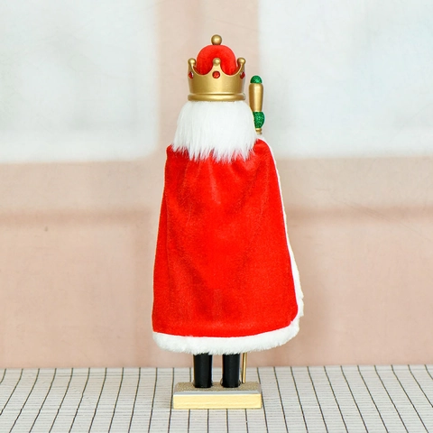 Wooden Nutcracker King Ornament Christmas Decoration Red Cloak Green Plaid European Style Painted Festive Home Decor