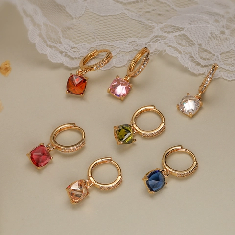 Quadratische Edelstein Creolen Kupfer Vergoldet Zirkonia Geometrische Hängeohrringe Für Frauen Eleganter Schmuck