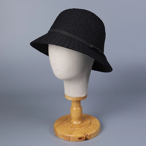 Gebreide Vissershoed Dames Zonbescherming Ademend Katoen Polyester Mix Elegante Strik Decoratie Hoed
