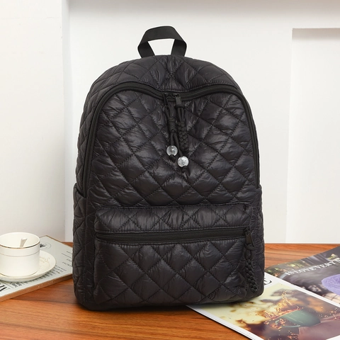Zaino Trapuntato Per Donna Leggero Resistente All'acqua Nylon Motivo Diamante Grande Capacità Zaino Da Viaggio Casual