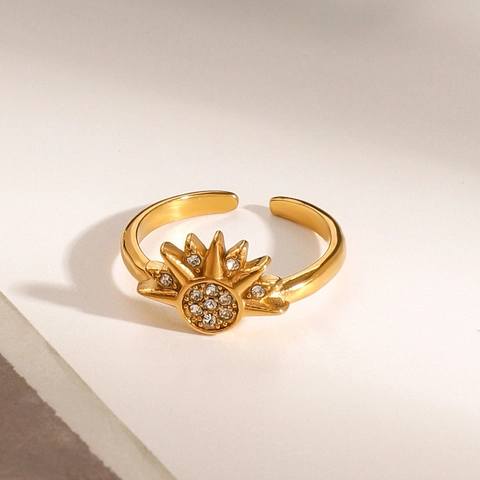 Anello Aperto Sole Acciaio Inossidabile Zirconia Incastonata Gioielli Minimalisti Per Donne Elegante