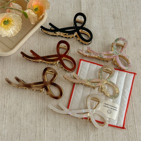 Elegant Hollow Bow Hair Claw Clip Acetate Acrylic Shark Clip Large Strong Hold French Style Hair Accessories For Women