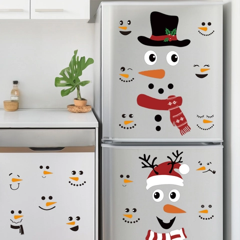 Pegatinas Nevera Muñeco Nieve Navidad PVC Bricolaje Dibujos Animados Cara Reno Adhesivos Ventana Decoración Cocina