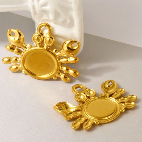 Pendentifs Animaux Marins Acier Inoxydable 304 Crabe Hippocampe Coquillage DIY Bijoux Fabrication Base Plateau Lunette Doré 18K