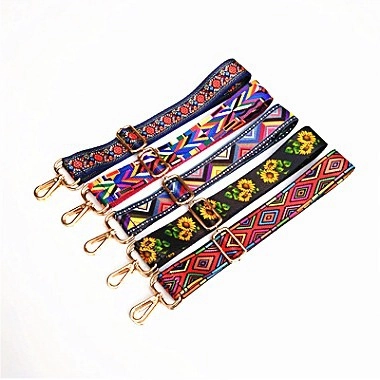 Women's Ethnic Style Wide Adjustable Replacement Bag Strap Multicolor Floral Geometric Printed Shoulder Crossbody Purse Belt
