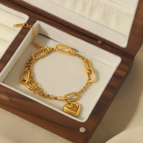 Bracciale In Acciaio Inossidabile Placcato Oro 18K Con Ciondolo A Cuore Catena Splicing Per Donna Gioielli Hip Hop