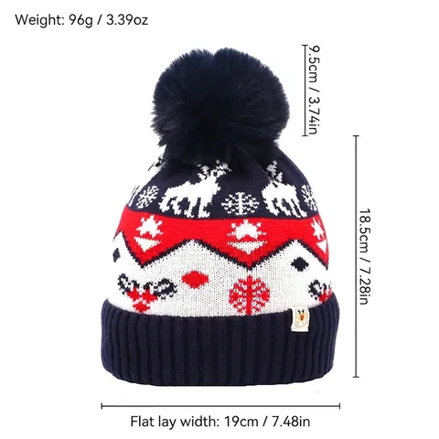 Berretto In Maglia Per Bambini Con Pompon Motivo Renna Fiocco Di Neve Fodera In Pile Inverno Caldo Natale Ragazzi Ragazze