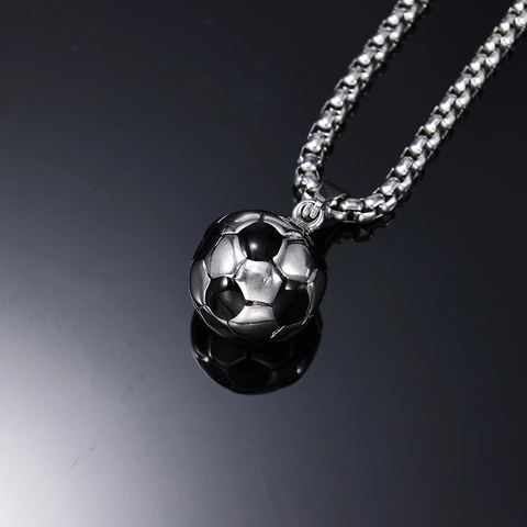 Collana Con Pendente Pallone Da Calcio Acciaio Inossidabile Lucidato Gioielli Smalto Nero Sport Uomo Donna
