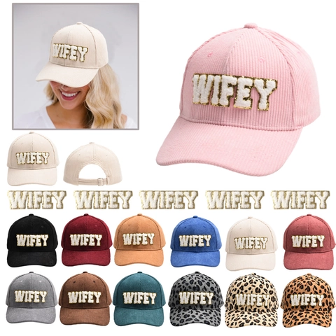 Gorra De Béisbol De Pana Con Parche De Letras Wifey Ajustable Visera Curva Moda Camuflaje Leopardo Para Mujer