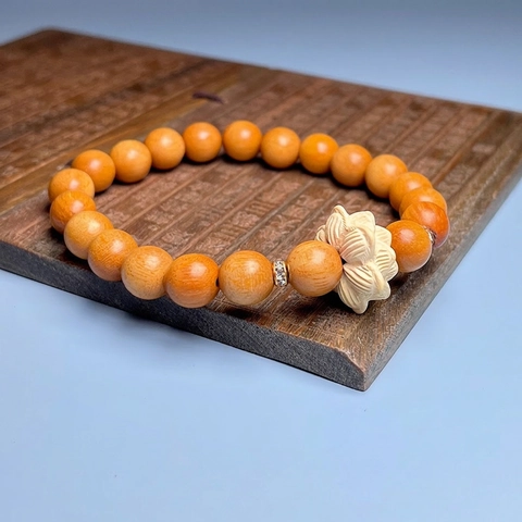 Natural Sandalwood Wood Beaded Bracelet Zen Lotus Flower Carved Ethnic Style Elastic Jewelry Hand String For Men Women