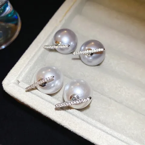 Orecchini Minimalisti Con Künstliche Perle Artificiali E Perno In Argento Sterling 925 Rame Zirconia Per Donna Stile Doppio