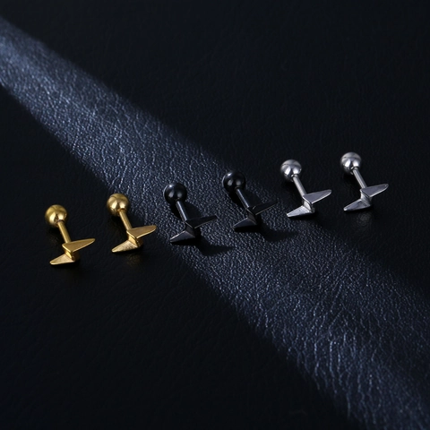 Orecchino A Fulmine Acciaio Inossidabile 316L Chiusura A Vite Piercing Gioielli Punk Minimalista Unisex Piccolo Mini