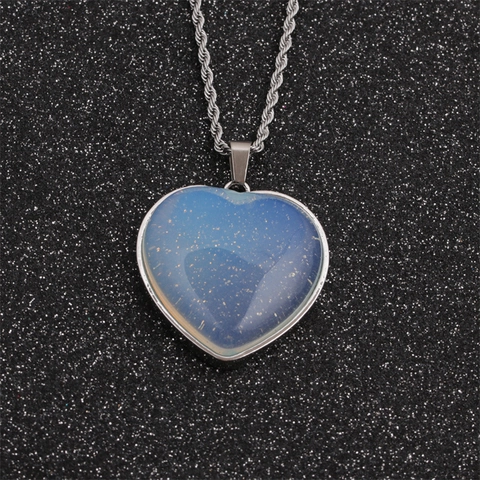 Heart Pendant Necklace Natural Stone Crystal Amethyst Stainless Steel Rope Chain Fashion Jewelry For Women