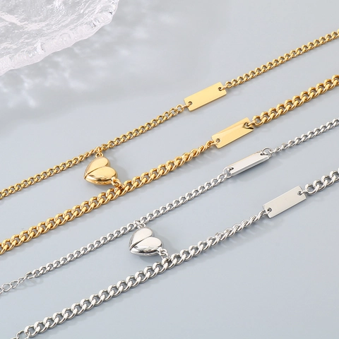 Bracciali Per Coppia Con Magnete A Cuore In Acciaio Inossidabile Catena Barbazzale Con Barra Rettangolare