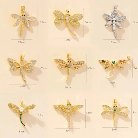 Dragonfly Pendant Necklace Copper Gold Plated Colorful Zircon Imitation Artificial Pearl Fashion Jewelry Accessory For Women
