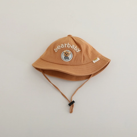 Cute Cartoon Bear Baby Toddler Bucket Hat Adjustable Windproof Rope Sun Protection Cotton Basin Cap Kids Summer Accessory