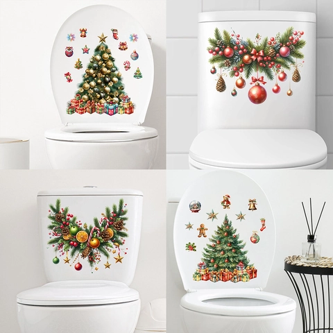 Adesivi Copriwater Natale Impermeabile PVC Decalcomanie Albero Regali Ornamenti Per Parete Bagno Decorazione Casa Feste