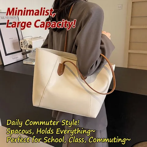 Borsa Tote In Pelle PU Grande Capacità Borsa A Spalla Vintage Minimalista Per Donna Lavoro Scuola