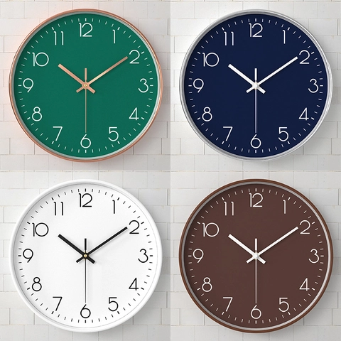 Modern Minimalist Round Wall Clock Silent Non-Ticking Quartz Battery Operated Plastic Glass Home Decor Living Room