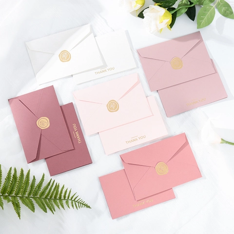Tarjetas De Felicitación De Agradecimiento Y Sobres Estampado En Oro Sello De Cera De Rosa Papelería Elegante Para Bodas Agradecimiento