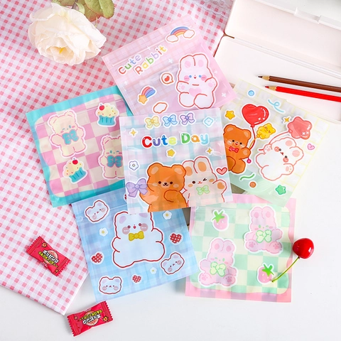 Cartoon Bear Rabbit Transparent Ziplock Bags For Candy Cookies Snack Storage Cute Korean Style Plastic Packaging Gift Bags