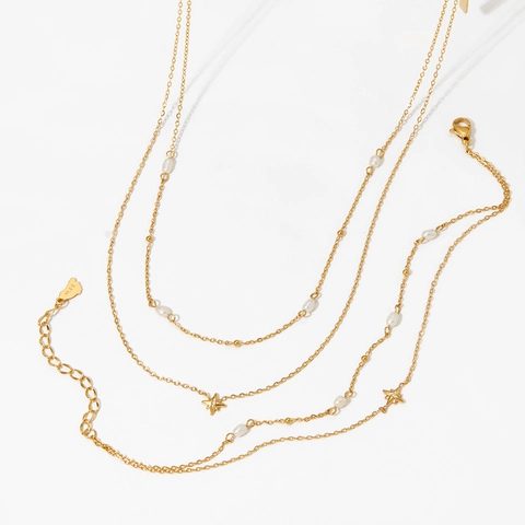 Layered Star Artificial Pearl Necklace Bracelet Anklet Stainless Steel PVD Gold Plated Waterproof Jewelry For Women