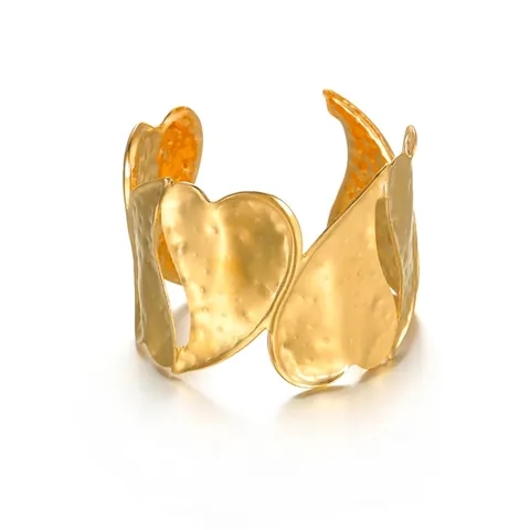 Irregular Heart Shaped Hollow Out Hammered Texture Stainless Steel Cuff Bracelet Gold Bold Open Bangle For Women Fashion Jewelry