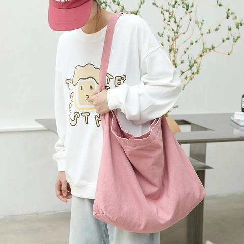 Large Capacity Canvas Crossbody Bag Solid Color Minimalist Daily Tote Handbag For Women Soft Hobo Shopper Casual Bag
