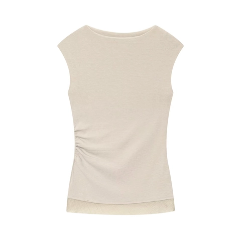 Completo Donna Top Senza Maniche Arricciato E Gonna Midi Pieghettata Tinta Unita Elegante Streetwear
