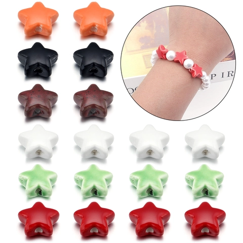 Perle Sciolte In Ceramica Colorata A Forma Di Stella A Cinque Punte Smaltate Foro Diretto Per Creazione Gioielli Fai Da Te Bracciale Collana