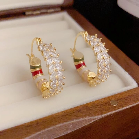 Pendientes de Aro de Estilo Bambú Chapados en Oro Vintage Con Esmalte de Colores y Strass para Mujer Joyas de Diseño