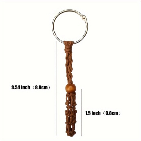 Portachiavi In Rete Intrecciata A Mano Custodia Per Cristalli Con Anello In Lega Di Zinco E Perlina In Legno Stile Boho