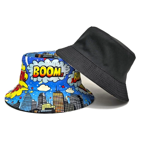 Vissershoed Omkeerbaar Polyester Zonbescherming Buiten Reizen Strip Print Pop Art Stad Patroon Voor Dames Heren