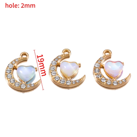 Pendentif Lune Cœur Alliage Strass Pierre Irisée DIY Création Bijoux Charmes