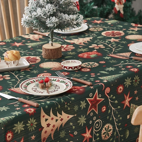 Weihnachtstischdecke Polyester Rechteckig Feiertag Abendessen Party Dekoration Amerikanischer Stil Weihnachtsmann Baum Bedruckt
