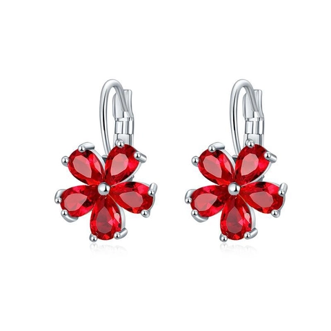 Blumen Brisur Ohrringe Kupfer Versilbert Fünf Blütenblatt Birnenschliff Kristall Bunter Floraler Ohrschmuck Damen
