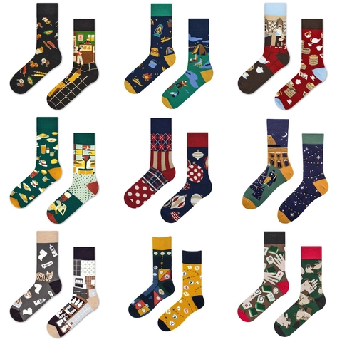 Unisex Baumwolle Jacquard Mittelhohe Socken Cartoon Asymmetrische Crew Socken Damen Herren Paar Street Style Atmungsaktive Socken