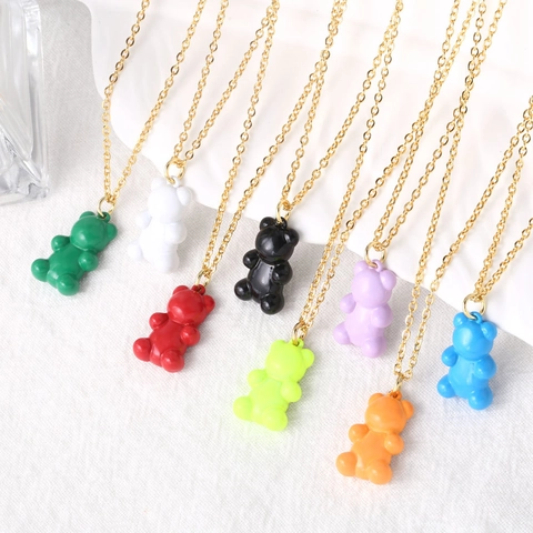 Gummy Bear Pendant Necklace Copper Gold Plated Enamel Dainty Colorful Animal Jewelry For Women Girls