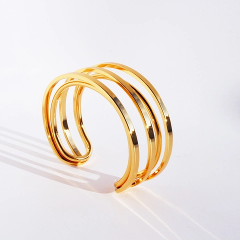Geometrischer Mehrlagiger Offener Manschettenarmreif Aus Vergoldetem Messing Statement Handschmuck Für Damen Nischen Mode Stil