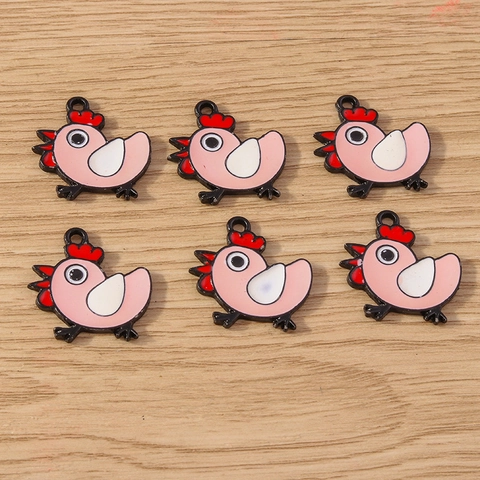 Cute Cartoon Pink Chicken Alloy Enamel Charms For DIY Jewelry Making Earrings Necklace Keychain Pendants Kawaii Accessories