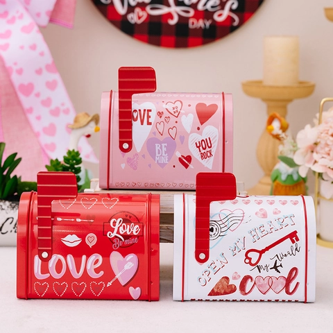 Valentinstag Mini Briefkasten Weißblech Geschenkbox Herzmuster Süßigkeiten Aufbewahrungsbox Dekoration Romantisch