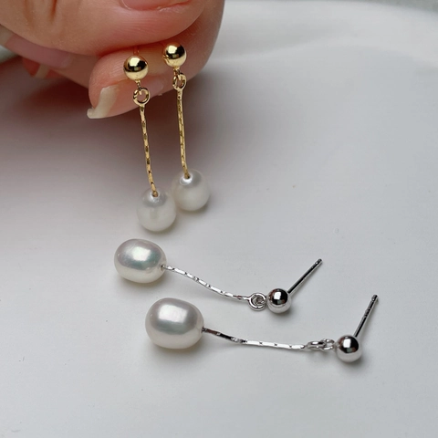 925 Sterling Silver Freshwater Pearl Ear Line Earrings Elegant Drop Shape Gold Silver Plated Tassel Studs For Women Jewelry